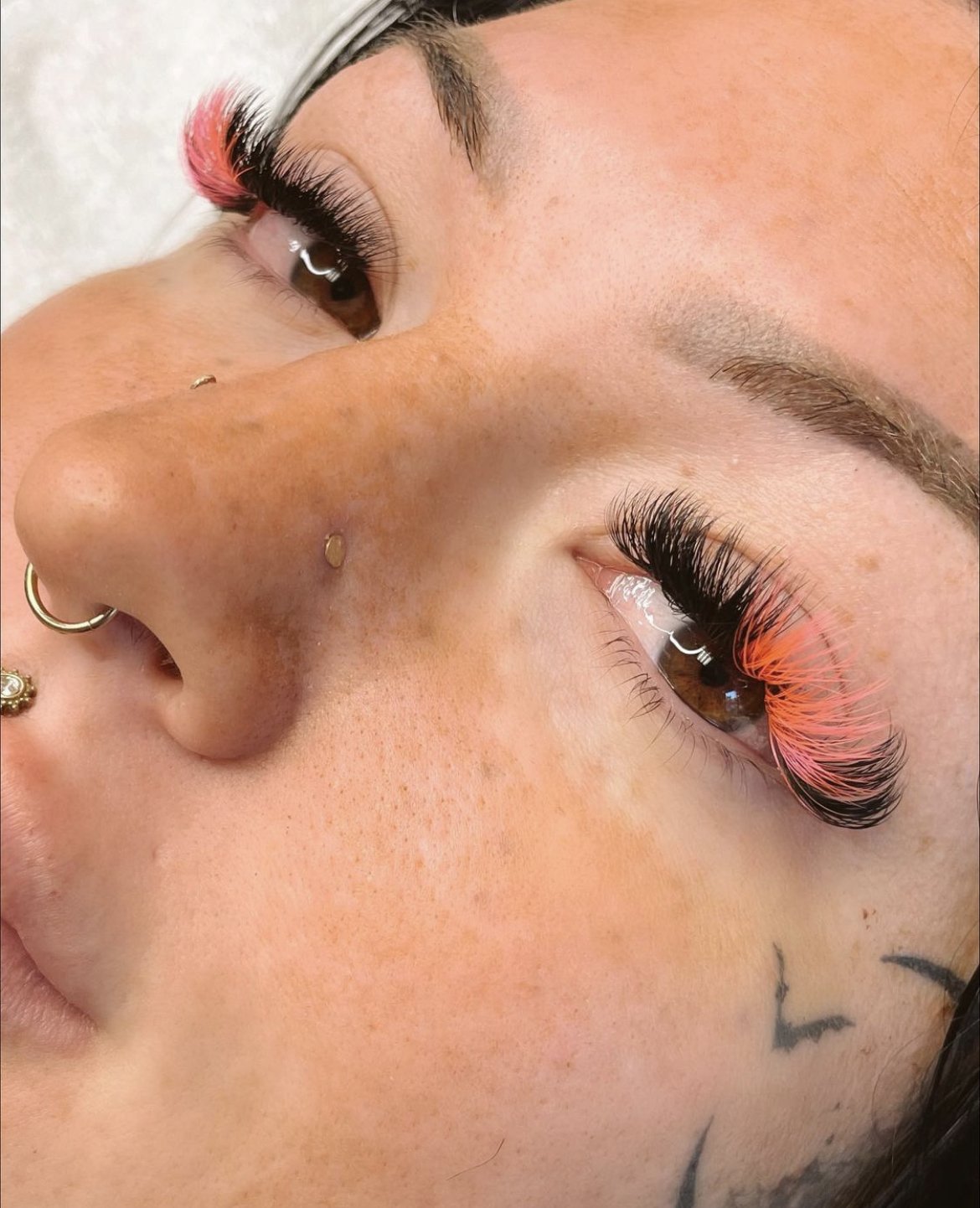 Close-up of eyelash extensions by Kat Eye Studios