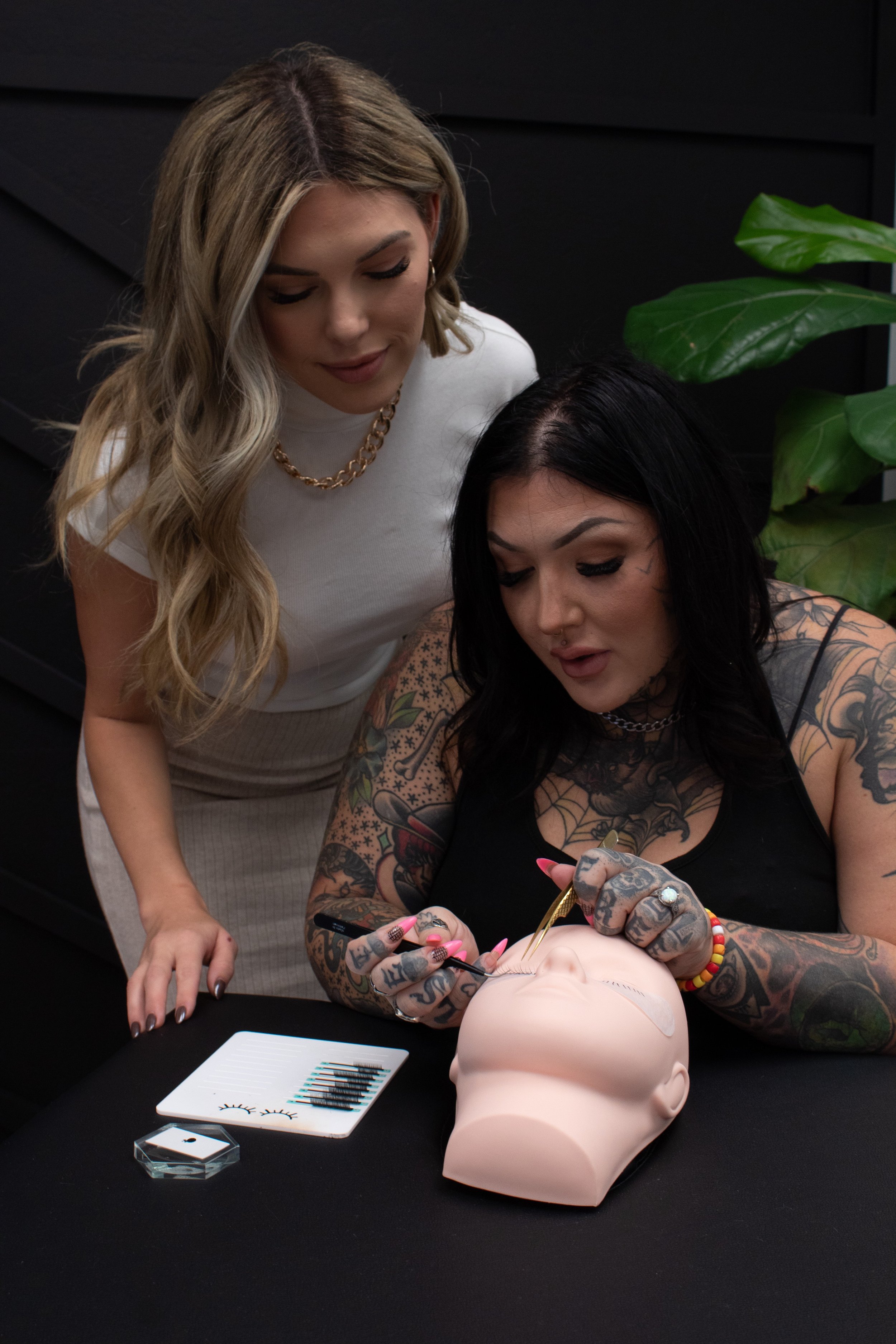 Hands-on practice during a Kat Eye Studios lash training